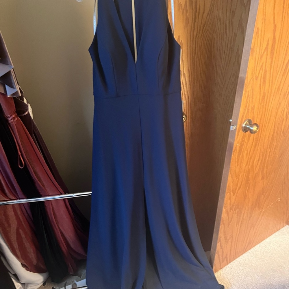 Jenny Yoo Margot Midnight stretch crepe gown v-neck size 16